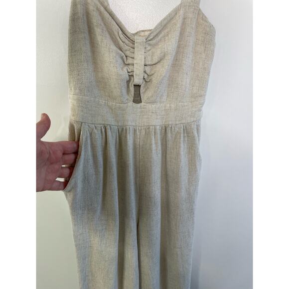 Monteau Ruched Keyhole Jumpsuit Cropped Straight Leg Cream Beachy Cottage Small - Picture 4 of 12